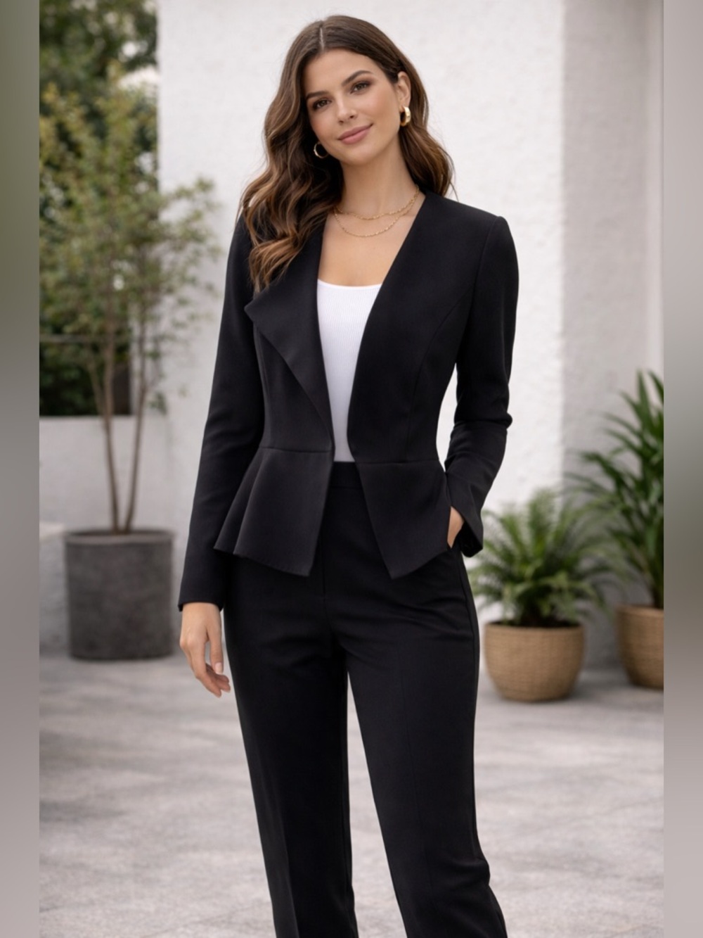Cabi Peplum Blazer Women’s Size 6 Black Structured Open Front Career Jacket